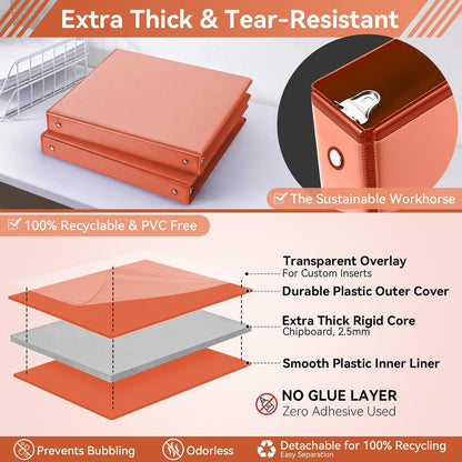 SUIN 1 Inch 3 Ring Binder, Clear 1'' View Presentation Binders with 2 Pockets, Fits 8.5 x 11 Letter Size, Durable Polypropylene, Non-Stick & PVC-Free for School, Office & Home (Orange)