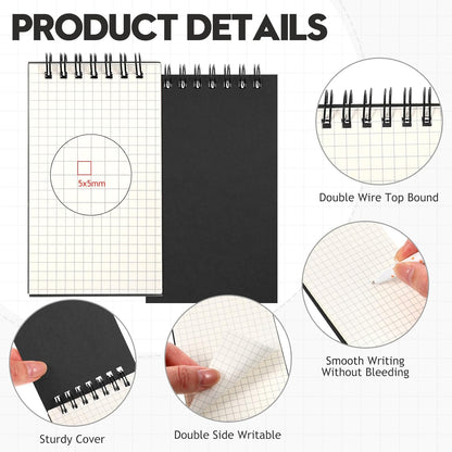 Jutom 2 Pcs Mini Pocket Notebooks Bulk 3x5 Graph Paper Top Spiral Notebook 120 Pages 80 Gsm Mini Grid Notepads Small Memo Pads for Home Classroom Office Business Work Supplies (Kraft)