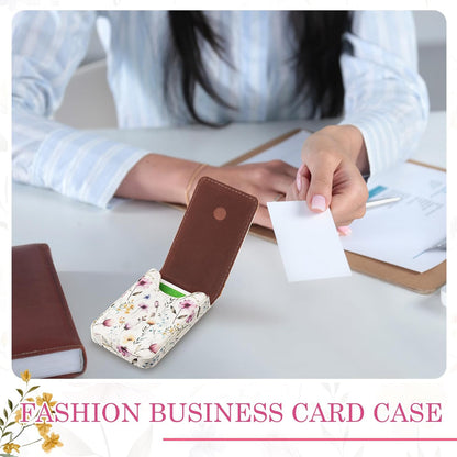 Outus 2 Pieces Business Card Holder, PU Leather Business Card Case Pocket Wallet with Magnetic Shut for Valentines Gift Men Women(Black and Coffee,Classic)