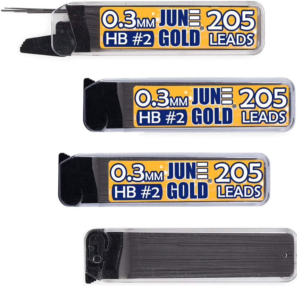 June Gold 640 Pieces, 0.5 mm HB #2 Lead Refills, 160 Pieces Per Dispenser, Fine Thickness, Break Resistant Lead/Graphite (Pack of 4 Dispensers)