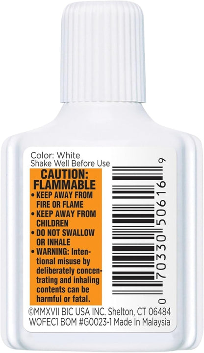 BIC Wite-Out Extra Coverage Correction Fluid, 20 mL Bottles, White, Pack Of 2
