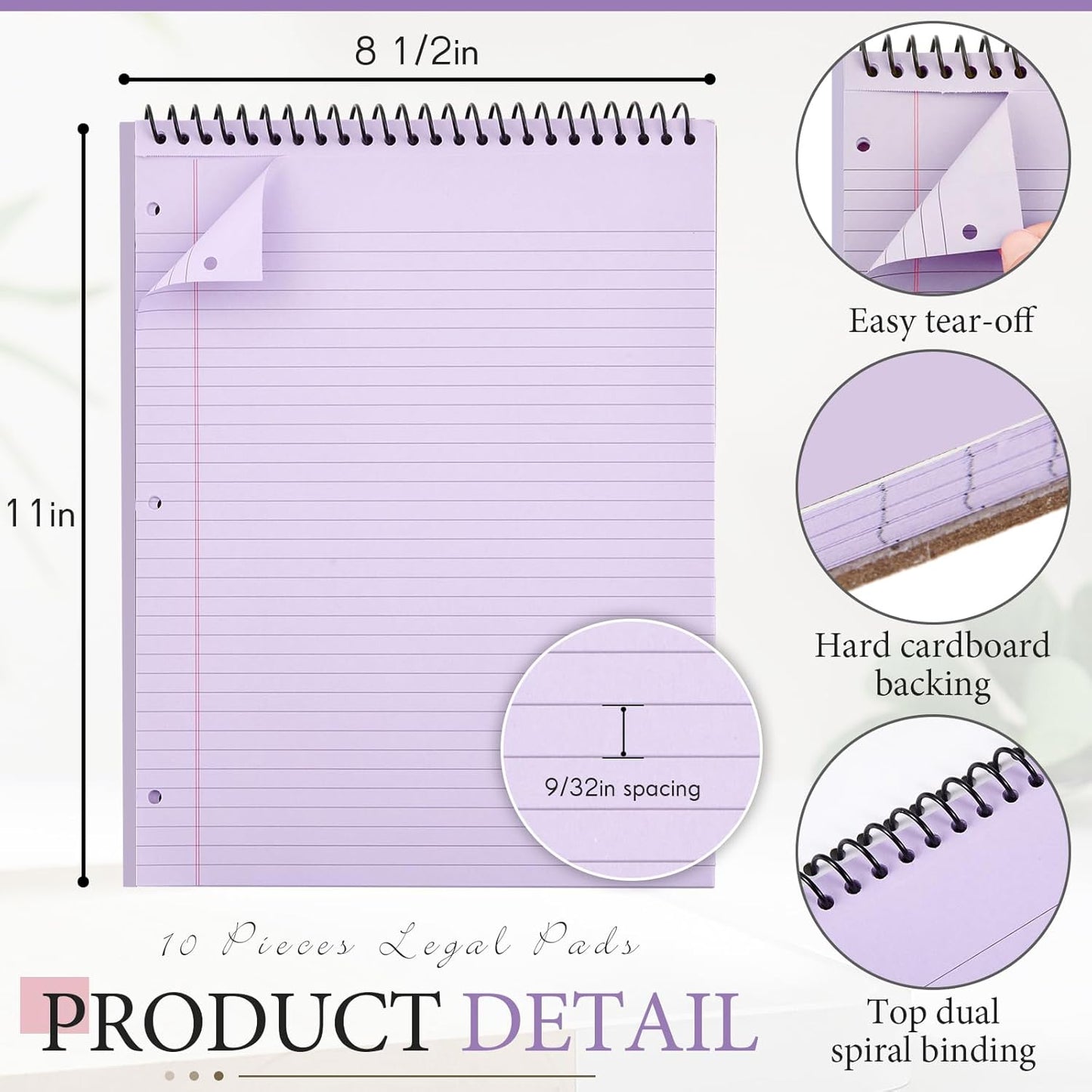 MotiMind 10 Pack 8.5" x 11" Top Spiral Notebook with 3 Hole Punched Morandi Colors Legal Pads College Ruled Notepad 50 Sheets Hard Cardboard Paper Wirebound Notepad for Office School Business
