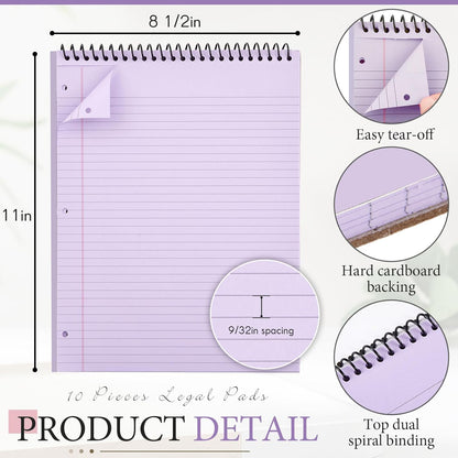 MotiMind 10 Pack 8.5" x 11" Top Spiral Notebook with 3 Hole Punched Morandi Colors Legal Pads College Ruled Notepad 50 Sheets Hard Cardboard Paper Wirebound Notepad for Office School Business