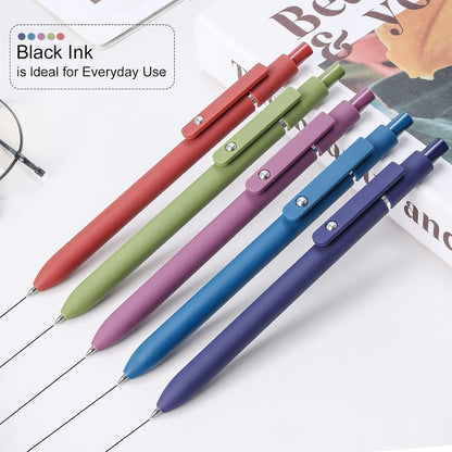 FIOVER 5pcs Gel Pens Quick Dry Ink Pens Fine Point Premium Retractable Rolling Ball Gel Pens Black Ink Smooth Writing for School Office Home