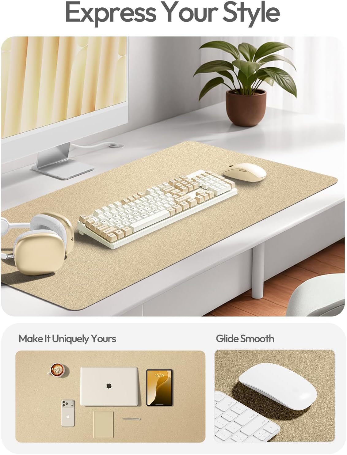 YSAGi Leather Desk Pad Protector, Large Mouse Pad, Non-Slip PU Leather Desk Blotter, Waterproof Writing Pad for Office and Home (31.5" x 15.8", Eggshell) - Colors B