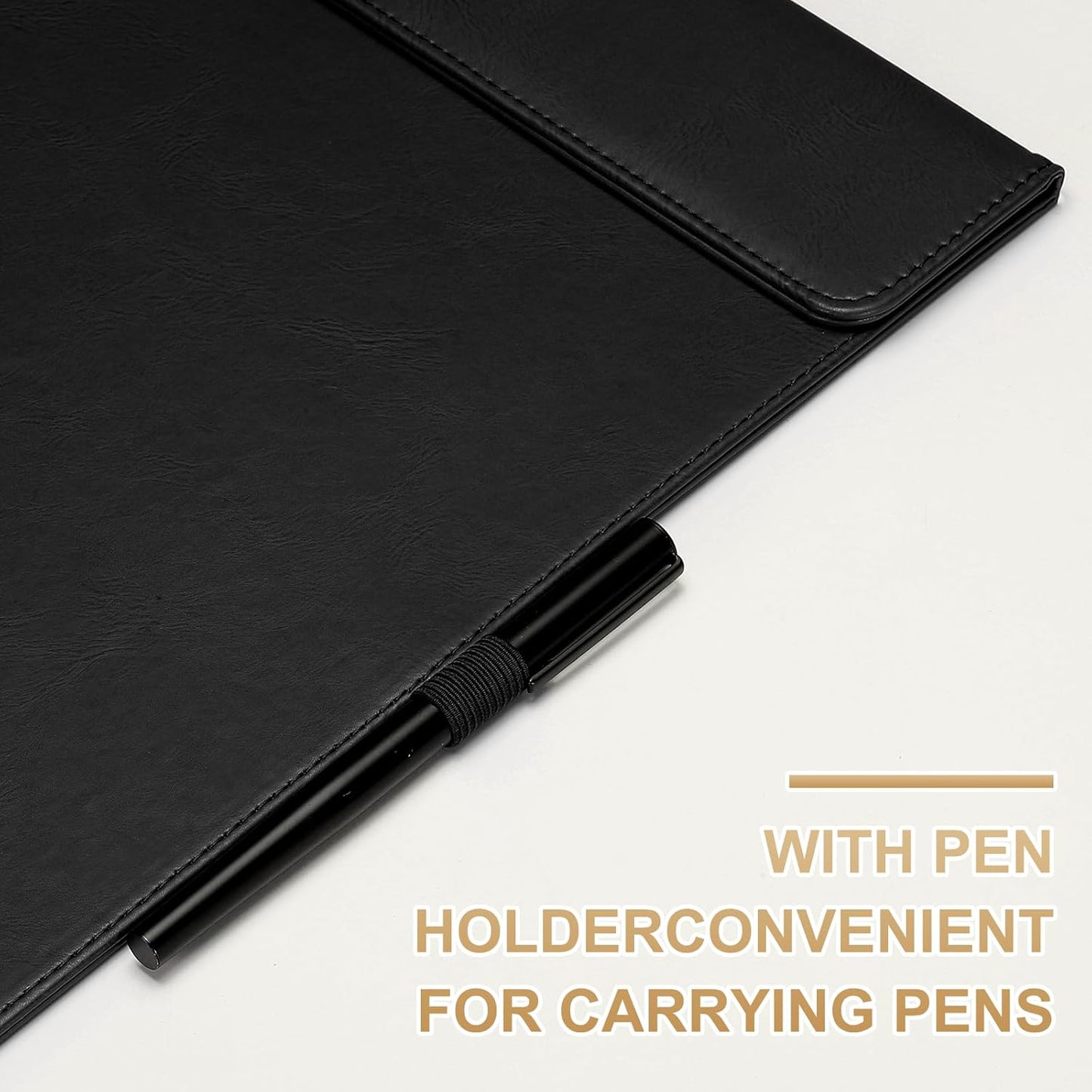 PATIKIL A4 Letter Size PU Leather Clipboard, 9.5"x13.5" Business Magnetic Padfolio with Pen Holder Organizer Office Folder Writing Board Style 2, Black