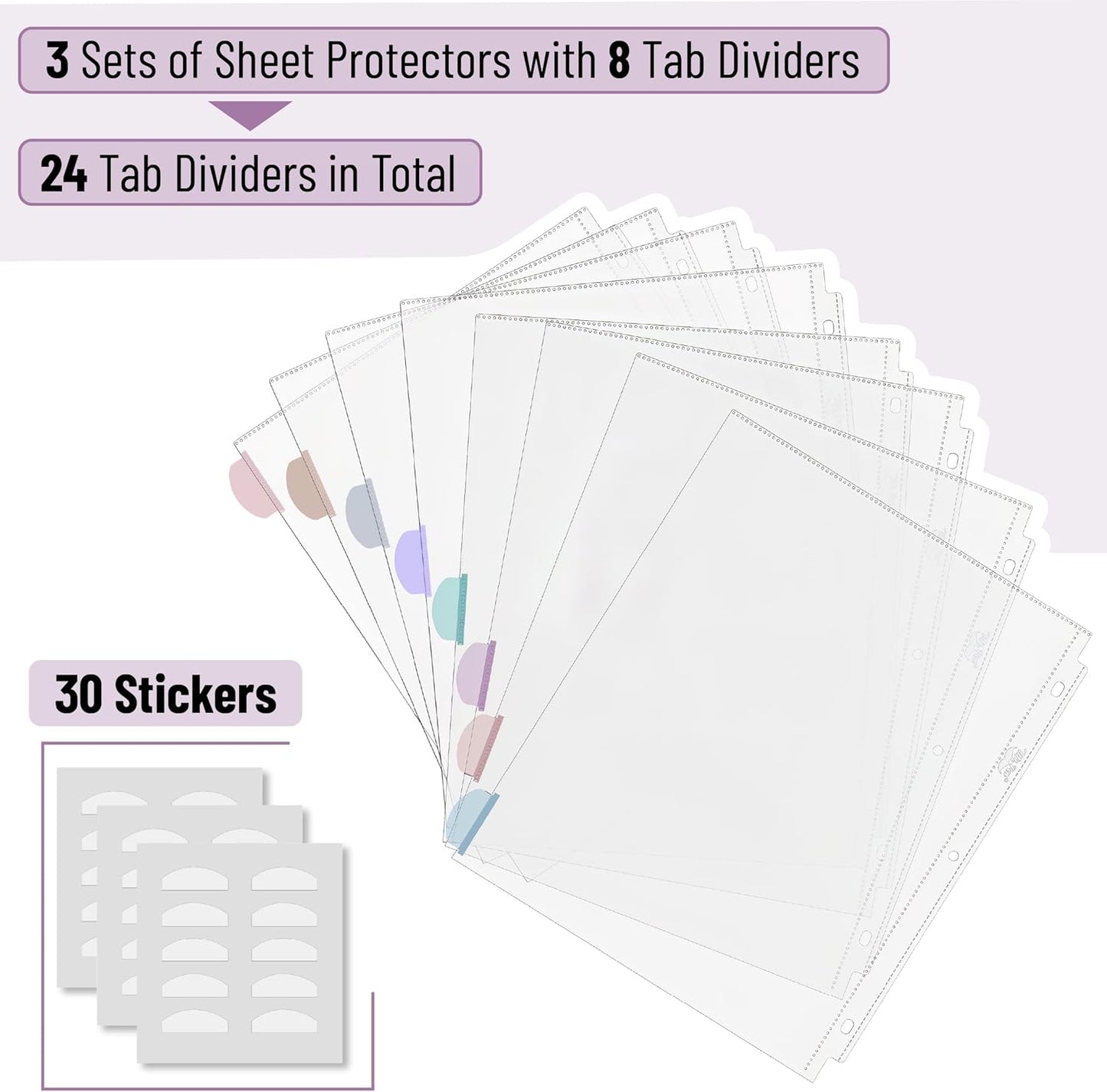 Mr. Pen- Clear Sheet Protectors with Tabs, 8.5x11 Inches, 8 Tabs, 2 Sets, Durable Clear Plastic Dividers for 3 Ring Binders, Insertable Index Page Divider with Multicolor Tabs