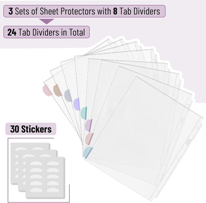 Mr. Pen- Clear Sheet Protectors with Tabs, 8.5x11 Inches, 8 Tabs, 2 Sets, Durable Clear Plastic Dividers for 3 Ring Binders, Insertable Index Page Divider with Multicolor Tabs