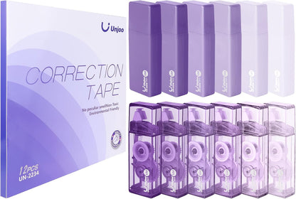 Unjoo White Correction Tape, Easy To Use Cute Applicator for Instant Corrections, For school, Office Workers (Gradient Purple, 5M/196" x 0.2",12pack)