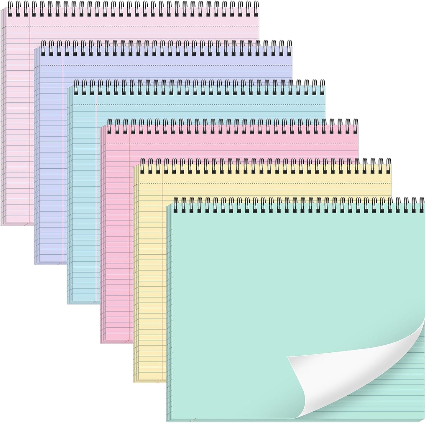 gisgfim 6 Packs 9.5" x 11" Landscape Note Pads College Ruled Notebooks Perforated Notepads 40 Sheets Punched Top Spiral Bound Notebooks 80GSM Lined Notepads for School,Office,Home (Vintage Color)