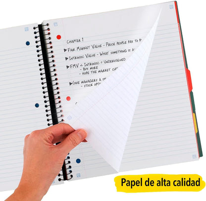 Five Star Advance Spiral Notebook + Study App, 5 Subject, College Ruled Paper, 8-1/2" x 11", 200 Sheets, Spiral Guard, Movable Tabbed Dividers, Black (73144)