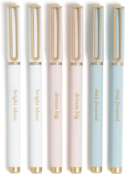 U Brands Catalina Felt Tip Pens, Set of 6 Black Ink Pens, Soft Touch Jewel Tones, Gold Details, Medium (0.7 mm) Point