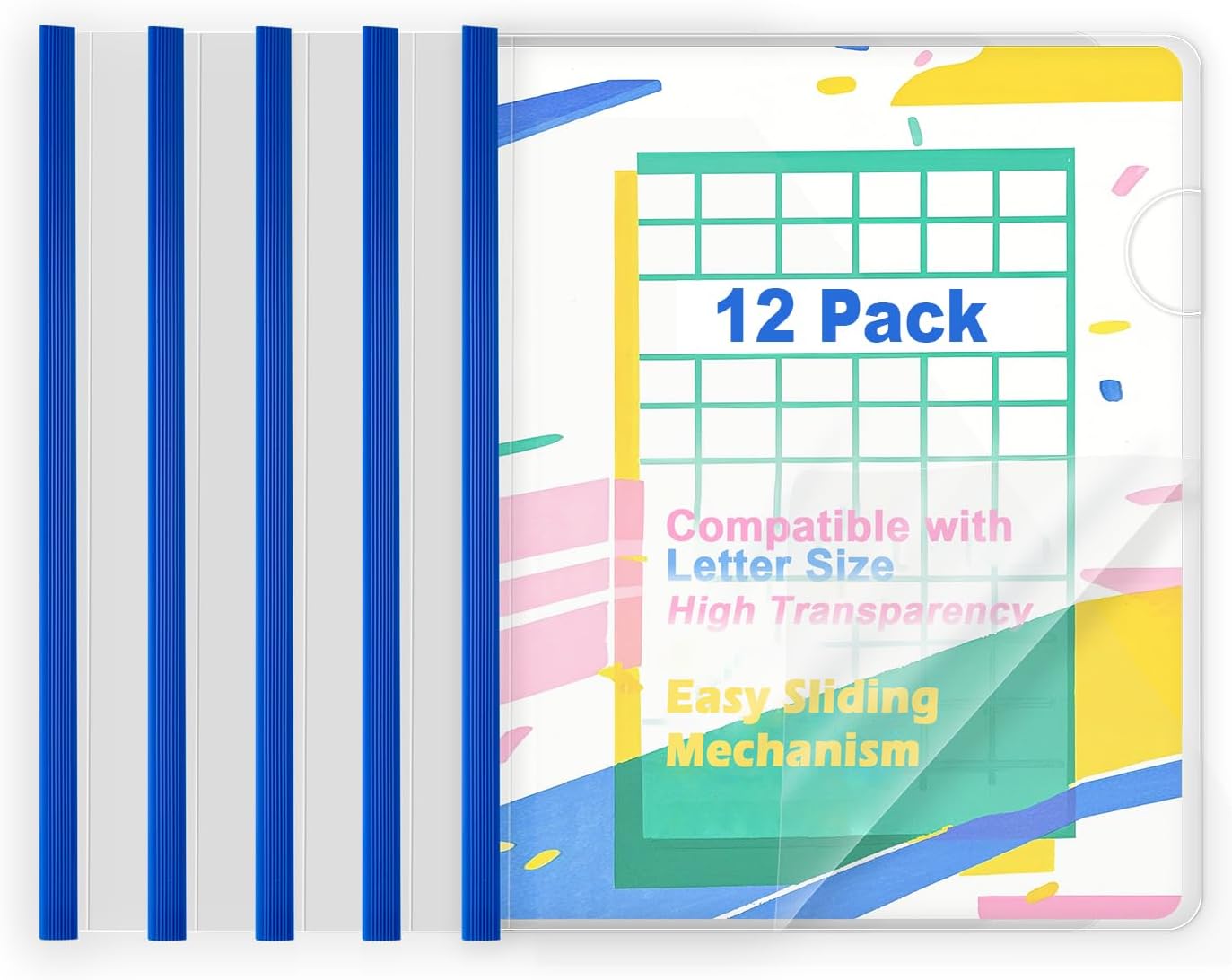 TOTiyea 40 Pack Clear Report Covers with Sliding Bars, 5mm (25 Sheet Capacity) Black Sliding Bar File Folders, for Letter Size