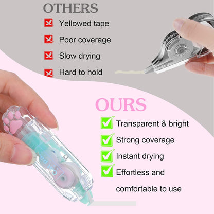 Ptwola 3 Pcs Retractable White Correction Tape Cat Paw Shape Aesthetic Pen Cute Smooth Correction Tape Mini Pen Supplies for Back to Teacher Office Accessories Easy to Use