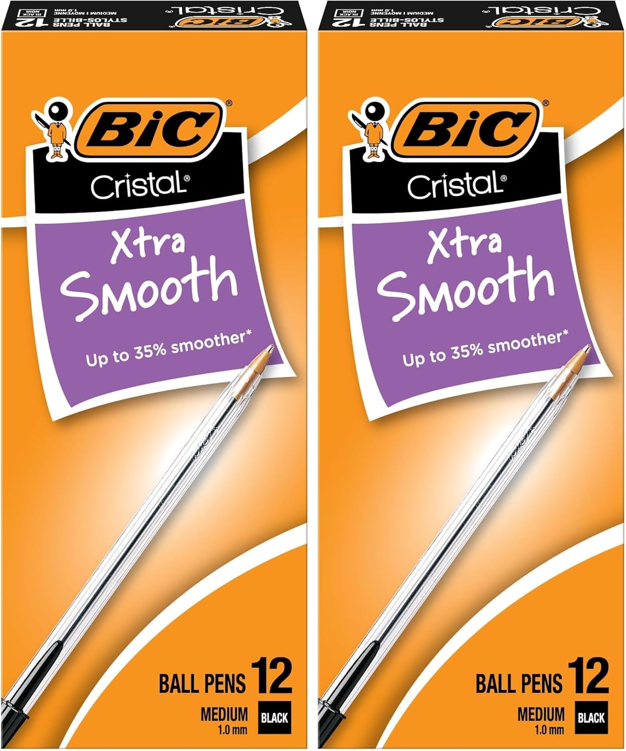 BIC Cristal Xtra Smooth Black Ballpoint Pens, Medium Point (1.0mm), 12-Count Pack, Extra Smooth and Reliable Ballpoint Pens
