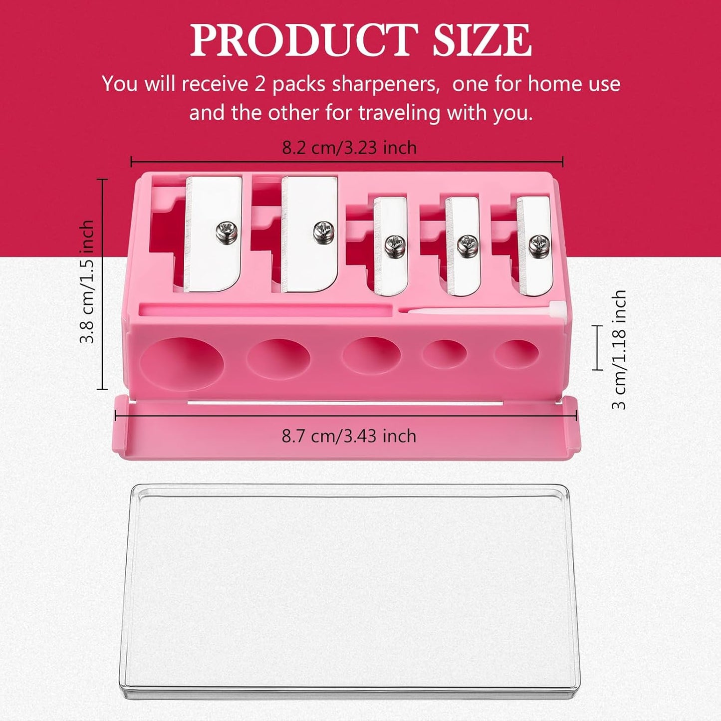 Honoson 2 Pcs 5 Hole Cosmetic Long Point Manual Pencil Sharpener with Plastic Lid Makeup Eyeliner Pencil Sharpener(Black)