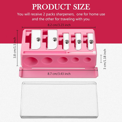 Honoson 2 Pcs 5 Hole Cosmetic Long Point Manual Pencil Sharpener with Plastic Lid Makeup Eyeliner Pencil Sharpener(Black)
