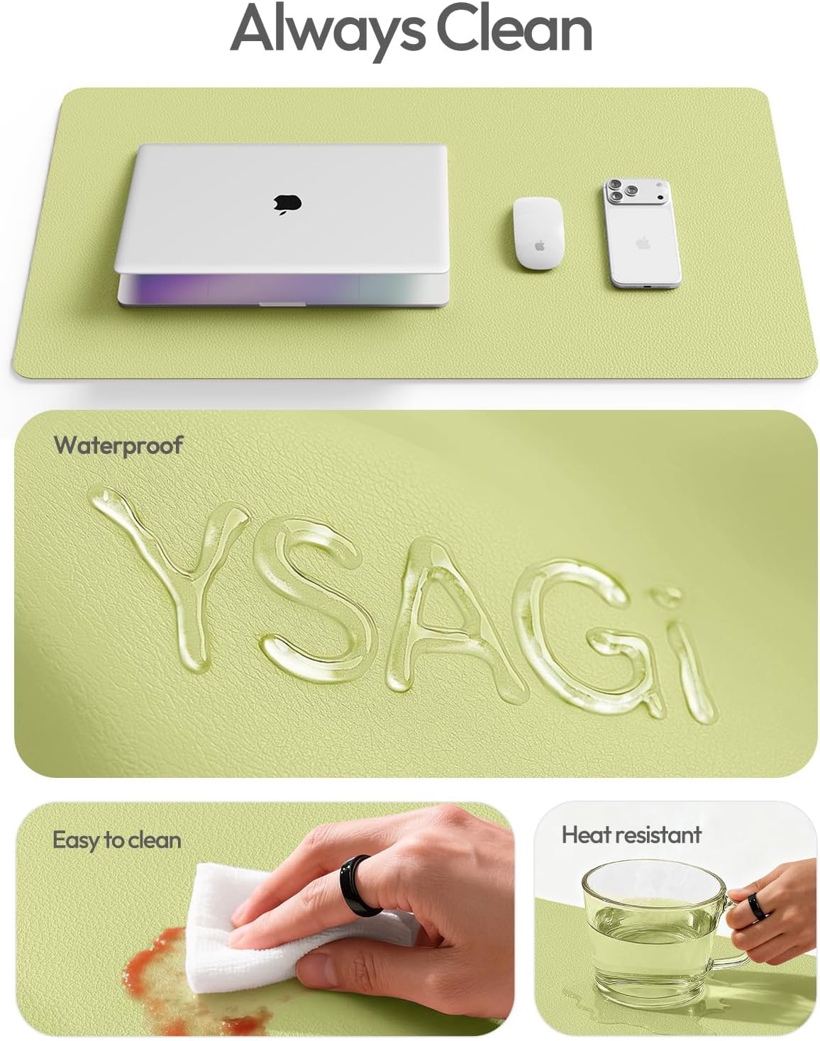 YSAGi Leather Office Desk Pad Protector, Large Mouse Pad, Non-Slip, PU Leather, Laptop Desk Blotter, Waterproof Writing Pad for Office and Home, Black, 23.6" x 13.8" - Colors A