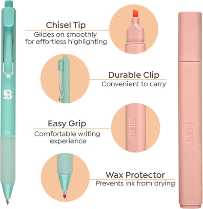 BLIEVE - Aesthetic Highlighters and Gel Pens With Soft Ink and Chisel Tip, Bible Highlighters and Pens No Bleed, Dry Fast Easy to Hold, for Bible Journaling Planner School Supplies (MORANDI)