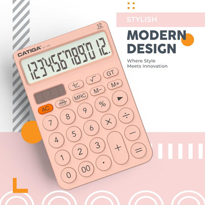 CATIGA 12 Digit Desktop Calculator Basic Desk Calculator with Large LCD Display, Big Buttons, 4 Function, Solar and Battery Dual Power, for Office, School, Home, SD-1292 Green