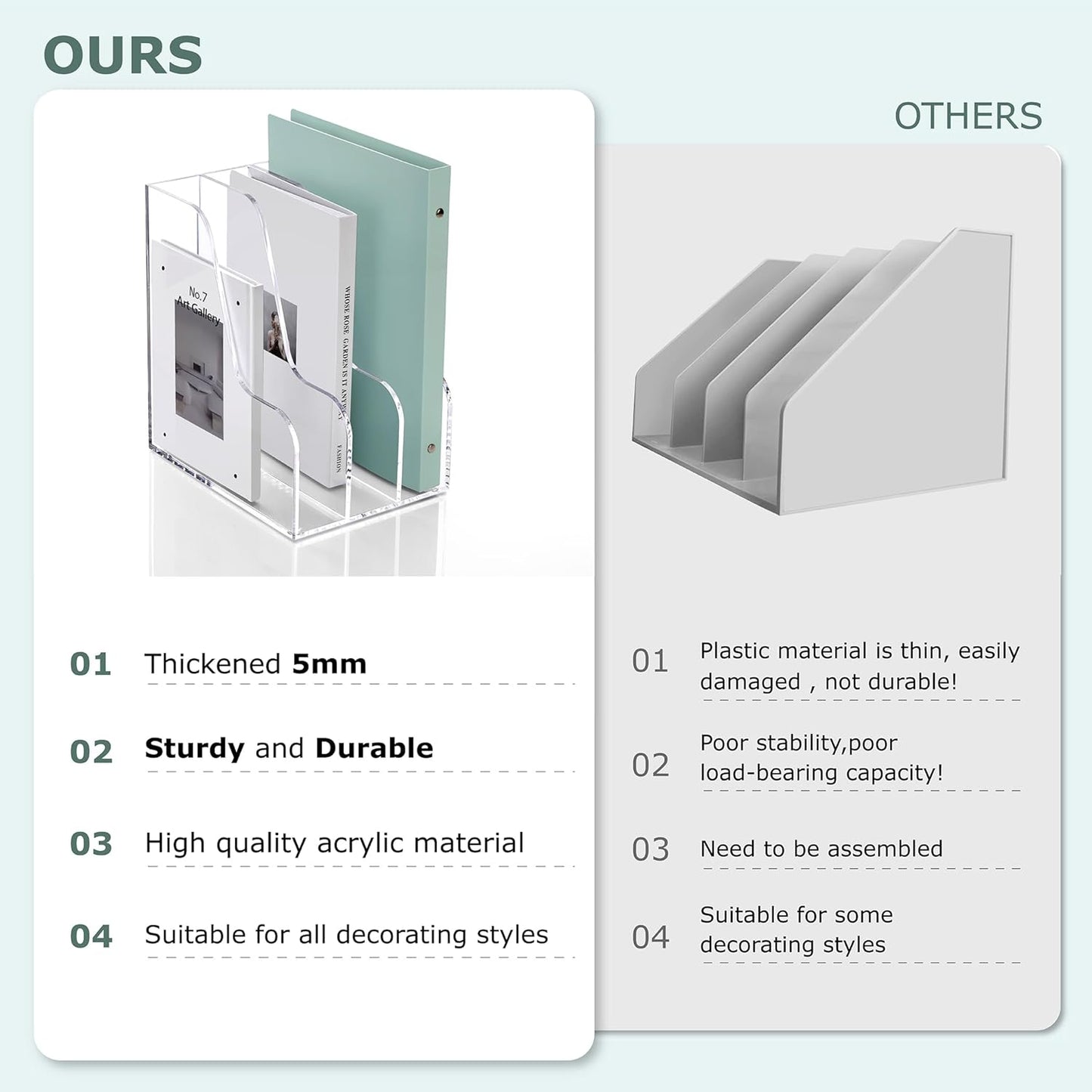 SANRUI 2-Pack Acrylic Magazine File Holder Desk Organizer Magazine Rack, Clear, Vertical File Sorter Holders, 9.45" D x 3.54" W x 10.24" H