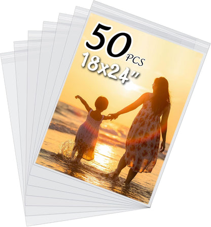 50 Pack Acid-Free Crystal Clear Sleeves Storage Bags for 8.5x11 Art Prints/Pictures/Photos/Framing Mat Mattes (Bag Size: 9"x11 3/7")