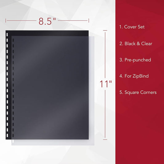 GBC ZipBind Pre-Punched Cover Set, Clear/Black, 10-Pack (26003)