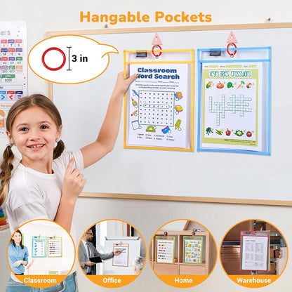 Gamenote Dry Erase Pockets 30 Pack with Rings, Oversized Reusable Plastic Sleeves Shop Job Ticket Holders Sheet Protectors Teacher Supplies Organization for Classroom Must Have, 10x14 Inches (Black)