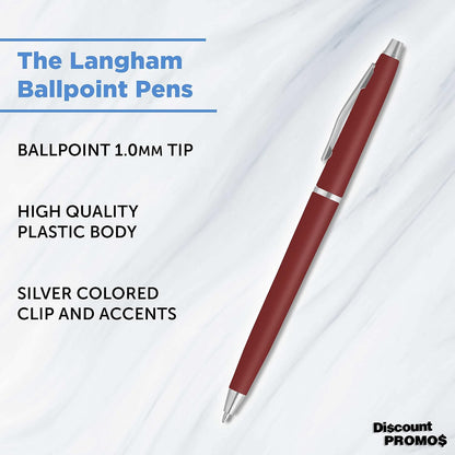 Personalized Langham Ballpoint Pens, Set of 10/50/100 by DISCOUNT PROMOS - Black Ink, Great for Office, Business, Tradeshows - Black