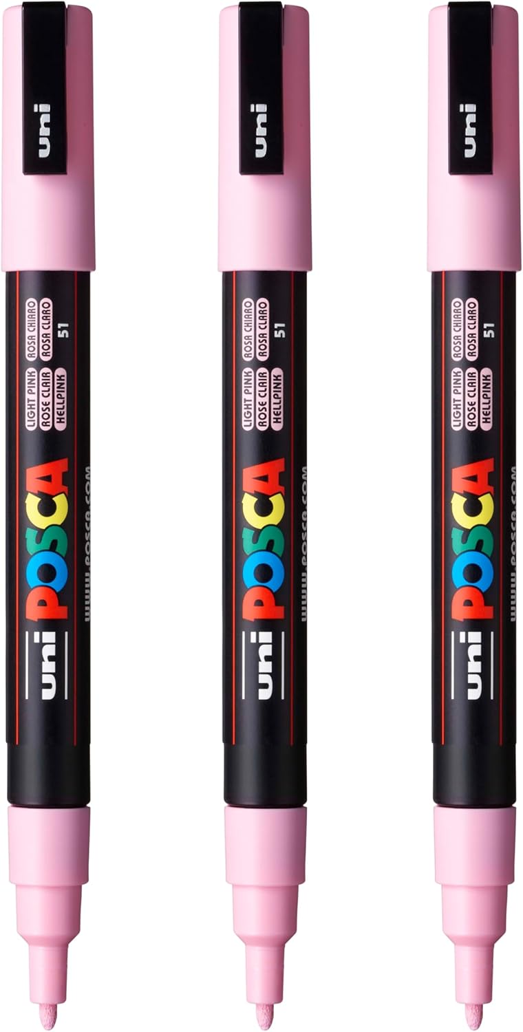 posca PC-3M Water-Based Paint Markers, Reversible Fine Tip (0.9-1.3mm), Pink, 3 Count
