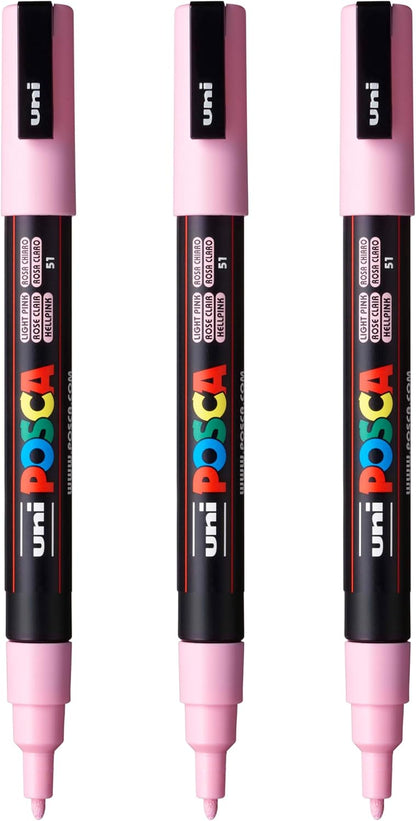 posca PC-3M Water-Based Paint Markers, Reversible Fine Tip (0.9-1.3mm), Pink, 3 Count