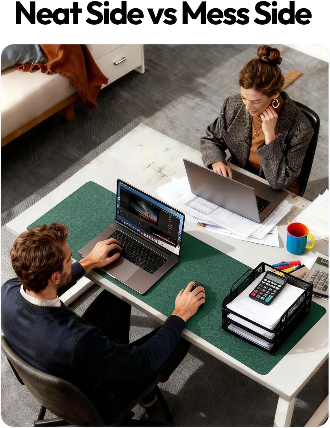 YSAGi Leather Office Desk Pad Protector, Large Mouse Pad, Non-Slip, PU Leather, Laptop Desk Blotter, Waterproof Writing Pad for Office and Home, Black, 23.6" x 13.8" - Colors B