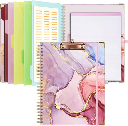 Ospelelf Clipboard with Storage 8.5 X 11，Padfolio Organizer, Spiral Portfolio Letter Size with Notepad, Pen Holder, 5 Extra Folder Divider Pages, Elastic Closure Nurse Office Essentials (Polka Dots)