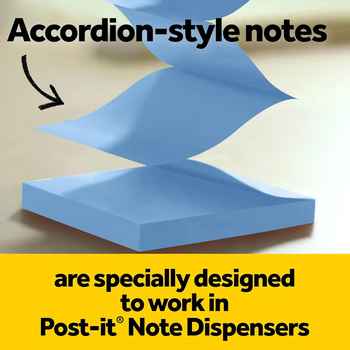 Post-it Note Dispenser, Sticky Note Holder, Black Wave Design, Includes 3 Pads of 90 Sheets of 3 in x 3 in Pop-Up Notes, Classroom or Office Supplies