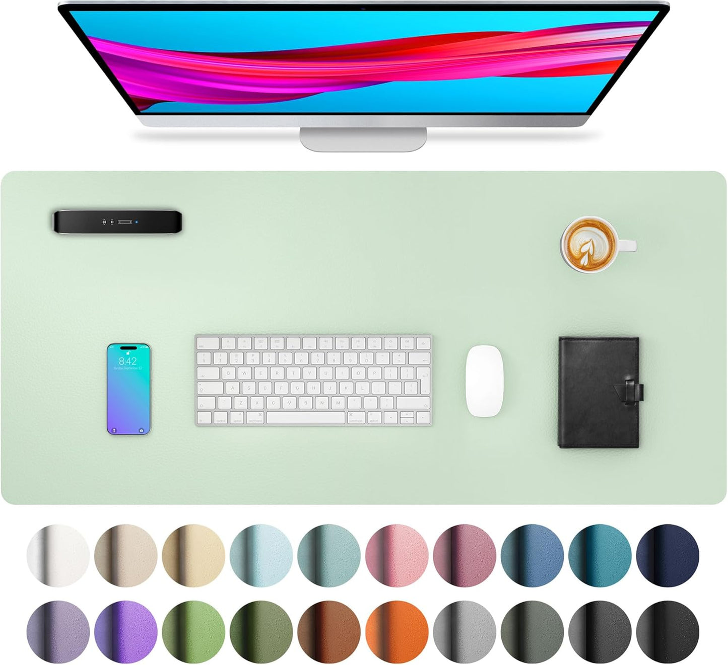 Aothia Leather Desk Pad Protector, Mouse Pad, Office Desk Mat, Non-Slip PU Leather Desk Blotter, Laptop Desk Pad, Waterproof Desk Writing Pad for Office and Home (Black,36" x 17") - Colors A