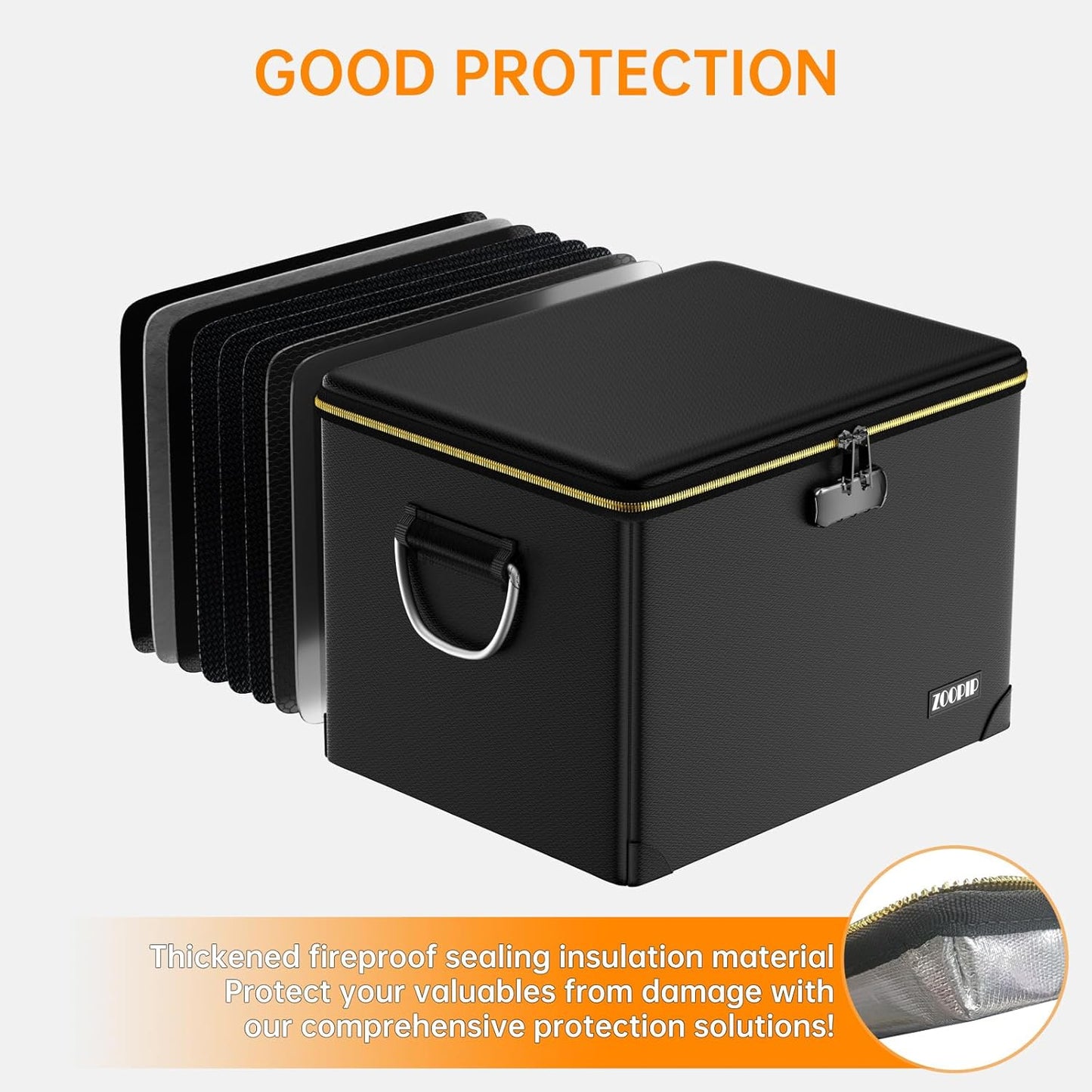 Fireproof Document Box,5200°F File Organizer Box with Lock,Foldable Filing Organizer Cabinet, Portable Safe Storage for Hanging Letter/Legal Folder,Black