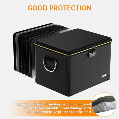 Fireproof Document Box,5200°F File Organizer Box with Lock,Foldable Filing Organizer Cabinet, Portable Safe Storage for Hanging Letter/Legal Folder,Black