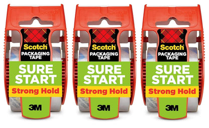 Scotch Sure Start Packing Tape, Clear, Quiet Unwind and Easy Start, Moving Supplies, 1.88 inch x 22.2 Yard, 2 Tape Rolls with Dispensers