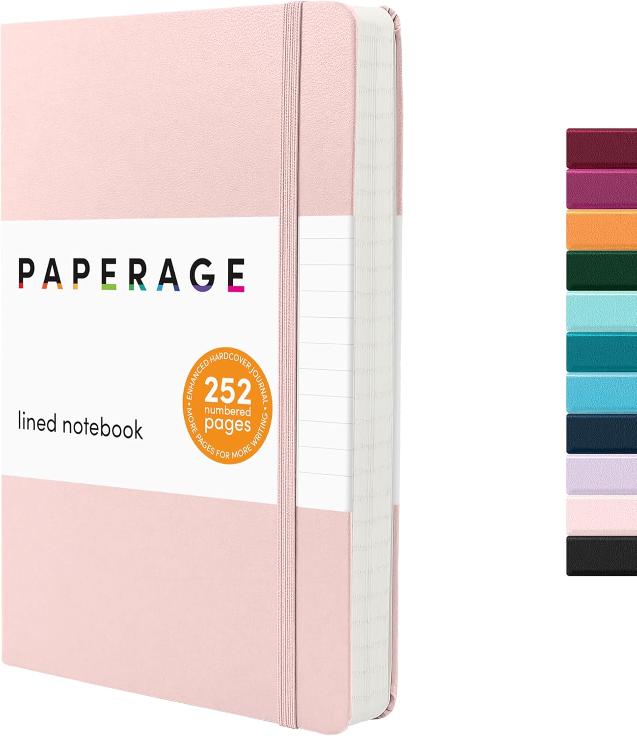 PAPERAGE Lined Journal Notebook, (Black), 160 Pages, Medium 5.6 in x 8 in - 100 GSM Thick Paper – Hardcover Journaling Notebook for Work, School & Note Taking