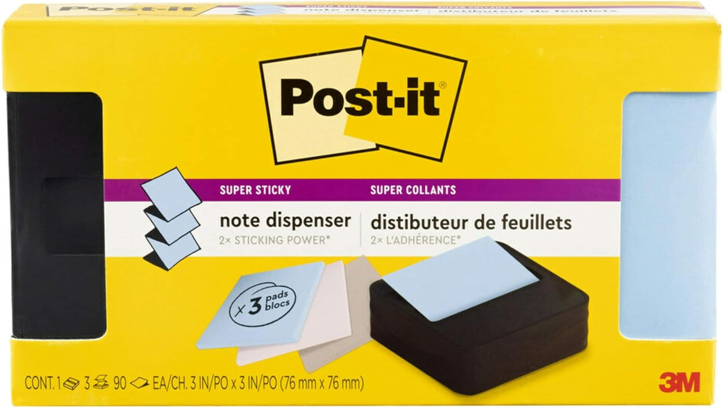 Post-it Note Dispenser, Sticky Note Holder, Black Wave Design, Includes 3 Pads of 90 Sheets of 3 in x 3 in Pop-Up Notes, Classroom or Office Supplies