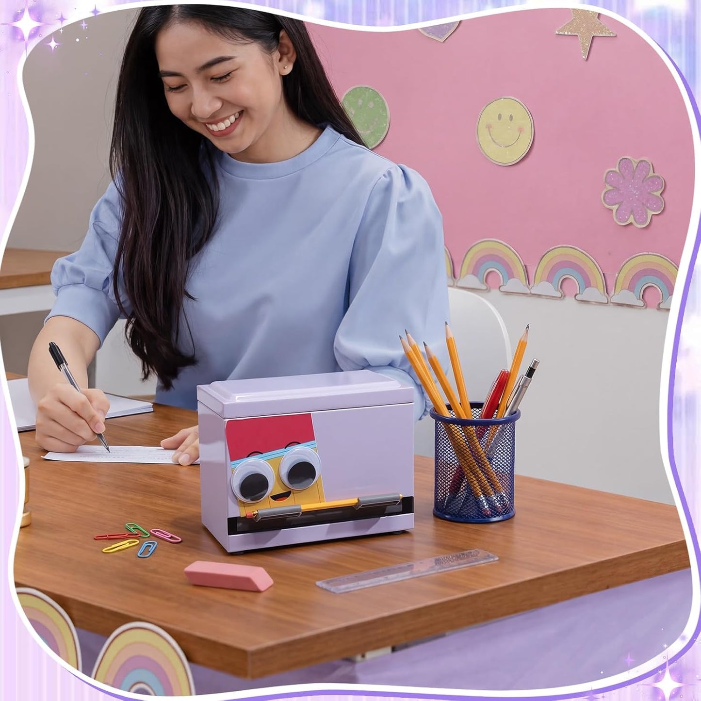 Briwooody Composition Pencil Dispenser for Classroom Back to School Teacher Must Have Black White Composition Notebook Classroom Decor Pencil Dispenser with Lid Teacher Gift for Pre K to Middle School