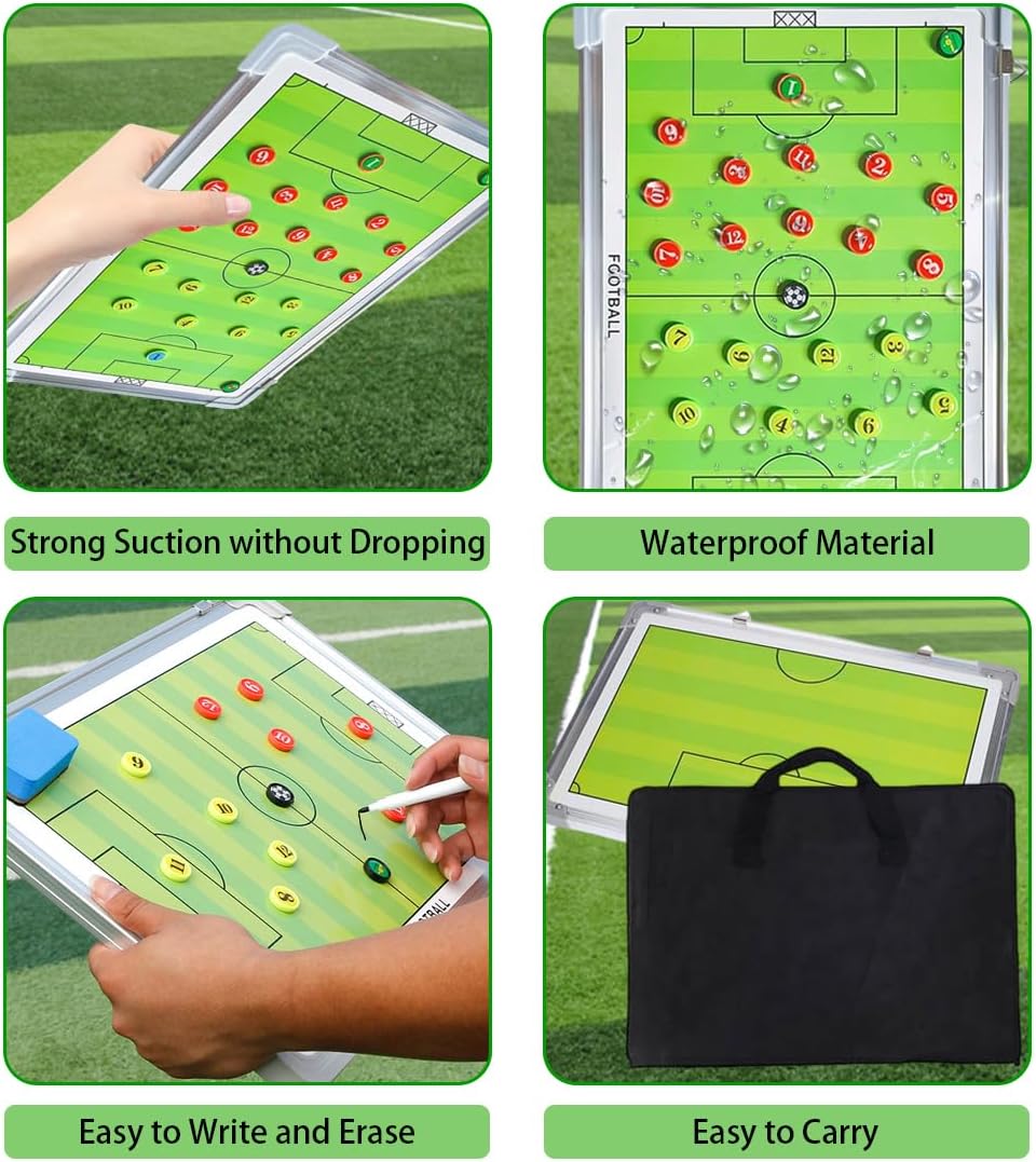 Magnetic Soccer Coaching Board, Double-Sided Dry Erase Tactics Board with Player Markers, Pen and Eraser, Portable Clipboard for Coaches, Coach Training Equipment Coach Gift (White Board)