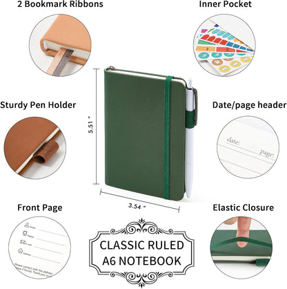 feela 3 Pack Pocket Notebook Journals with 3 Black Pens, A6 Mini Cute Small Journal Notebook Bulk Hardcover College Ruled Notepad with Pen Holder for Office School Supplies, 3.5”x 5.5”, Gray