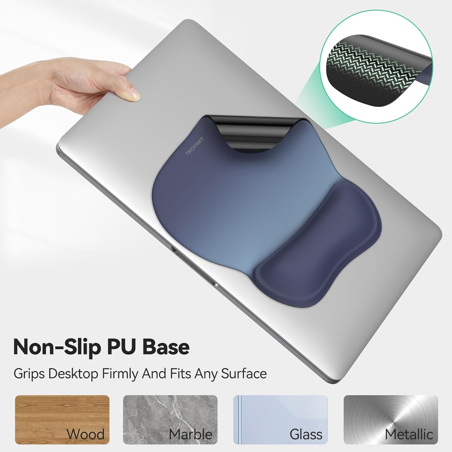 TECKNET Mouse Pad with Wrist Support, Ergonomic Gaming Mouse Pad Pain Relief, Portable Comfortable Mousepad for Computer, Laptop, Office, Home and Travel, Non-Slip Base, Waterproof Surface, Black