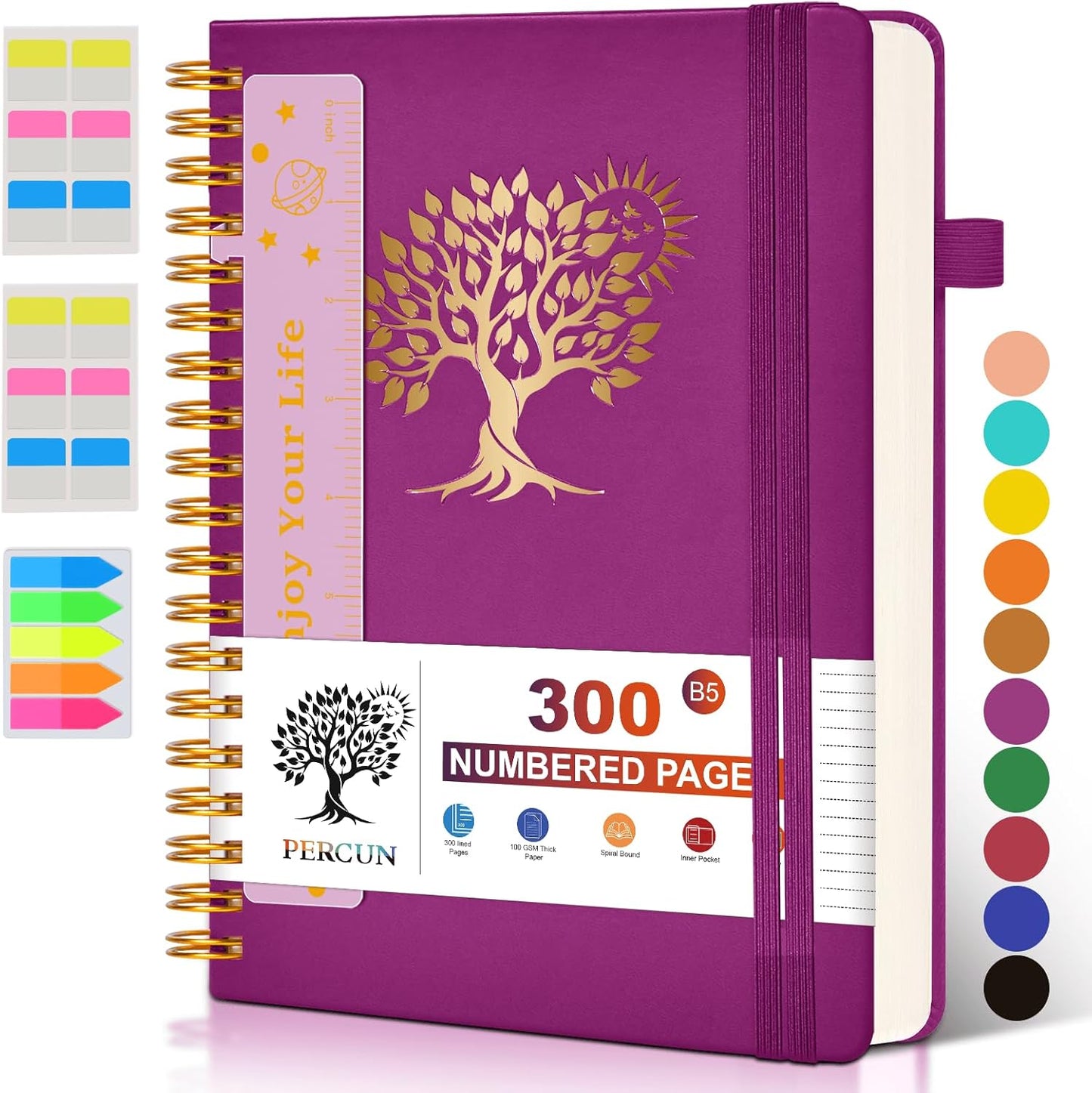 Spiral Notebook Journal for Women Men, 300 Numbered Lined Pages, College Ruled, A5 Hardcover Spiral Bound Notebook for School, Work, Note Taking Writing, Leather Spiral Journal Medium 5.9"x8.5"