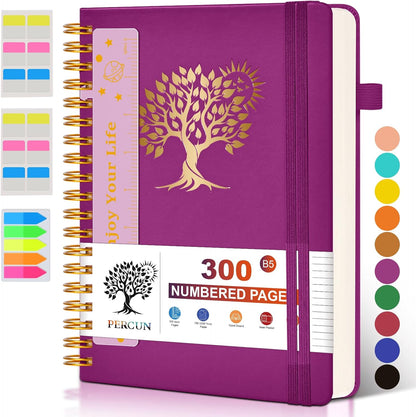 Spiral Notebook Journal for Women Men, 300 Numbered Lined Pages, College Ruled, A5 Hardcover Spiral Bound Notebook for School, Work, Note Taking Writing, Leather Spiral Journal Medium 5.9"x8.5"