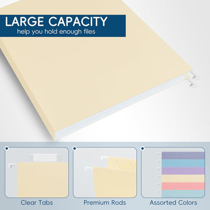 Blue Hanging File Folders,25 Pack Letter Size File Folders with 1/5-cut Tabs,Office Essentials for Filing Cabinet & Desk Storage
