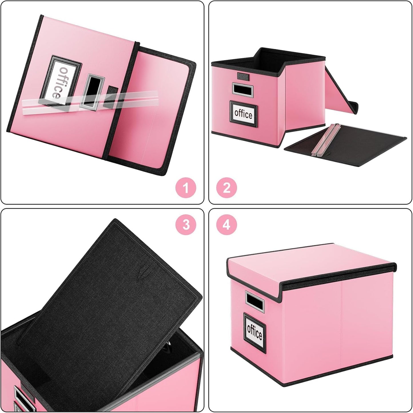 Huolewa Upgraded Portable File Organizer Box with Lid, Collapsible Linen Hanging Filing Storage Boxes with Plastic Slides, Decorative Home/Office Filing System Box for File and Folders Storage (Gray)