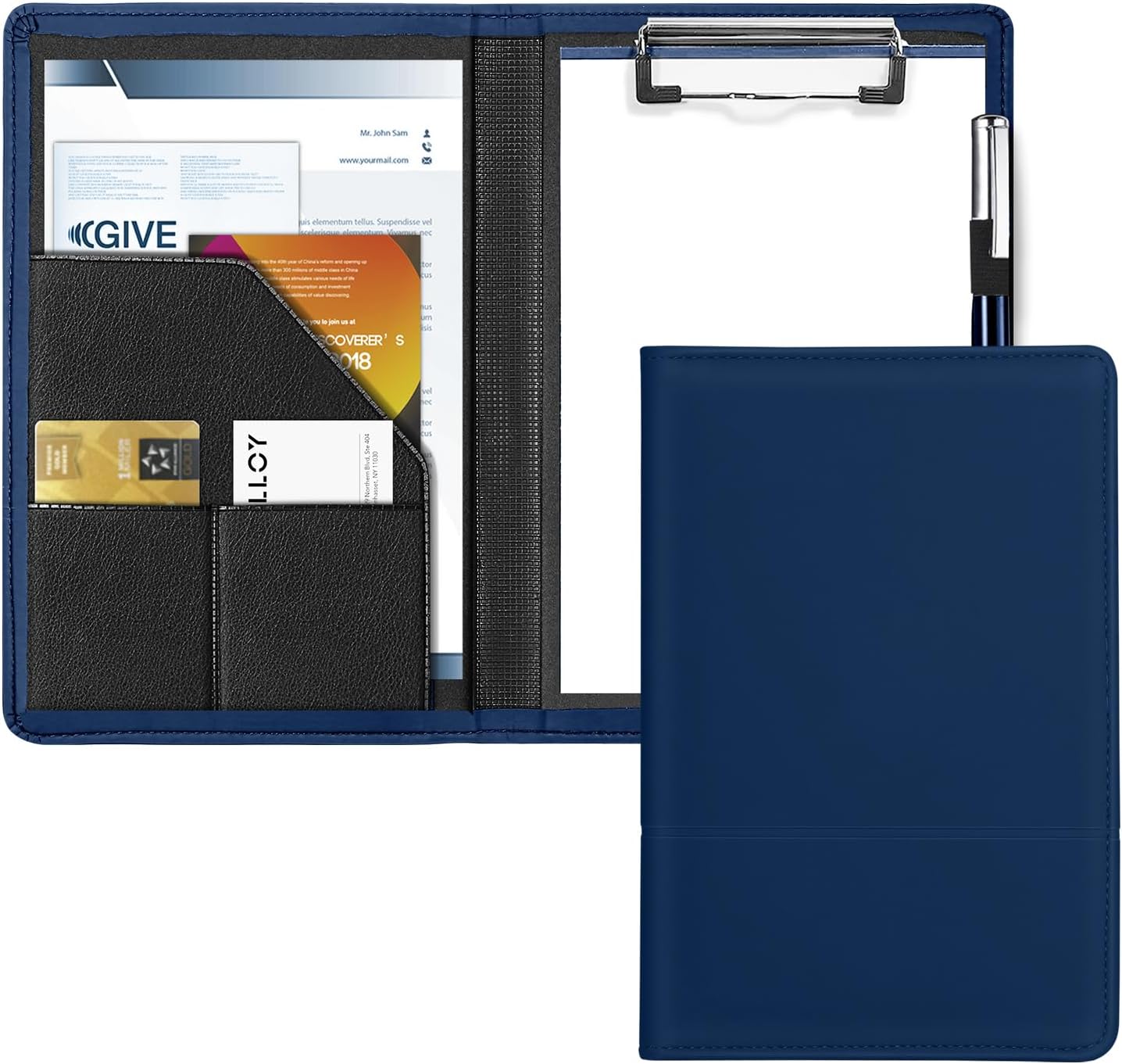 Small Clipboard Padfolio/Portfolio A5 Binder for Writing Pad Refillable 5 x 8 Note Pad, Faux Leather Clipboard Folder Junior Size Portfolio Organizer Folio Clip Board,Black