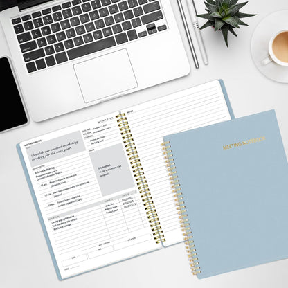 SUNEE Half Meeting Half Note - 7.5"x10" Professional Notebooks for Work - 160 Pages, B5 Size Project Planner, Spiral Meeting Agenda/Minutes Organizer for Women Men, Note Taking, Office & Business